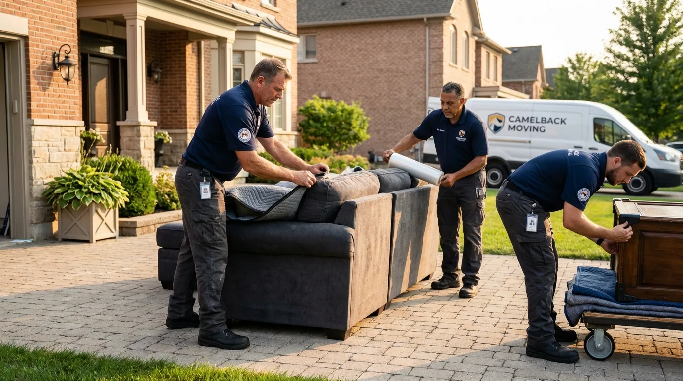 Large estate moving crew wrapping furniture in Montara, CA